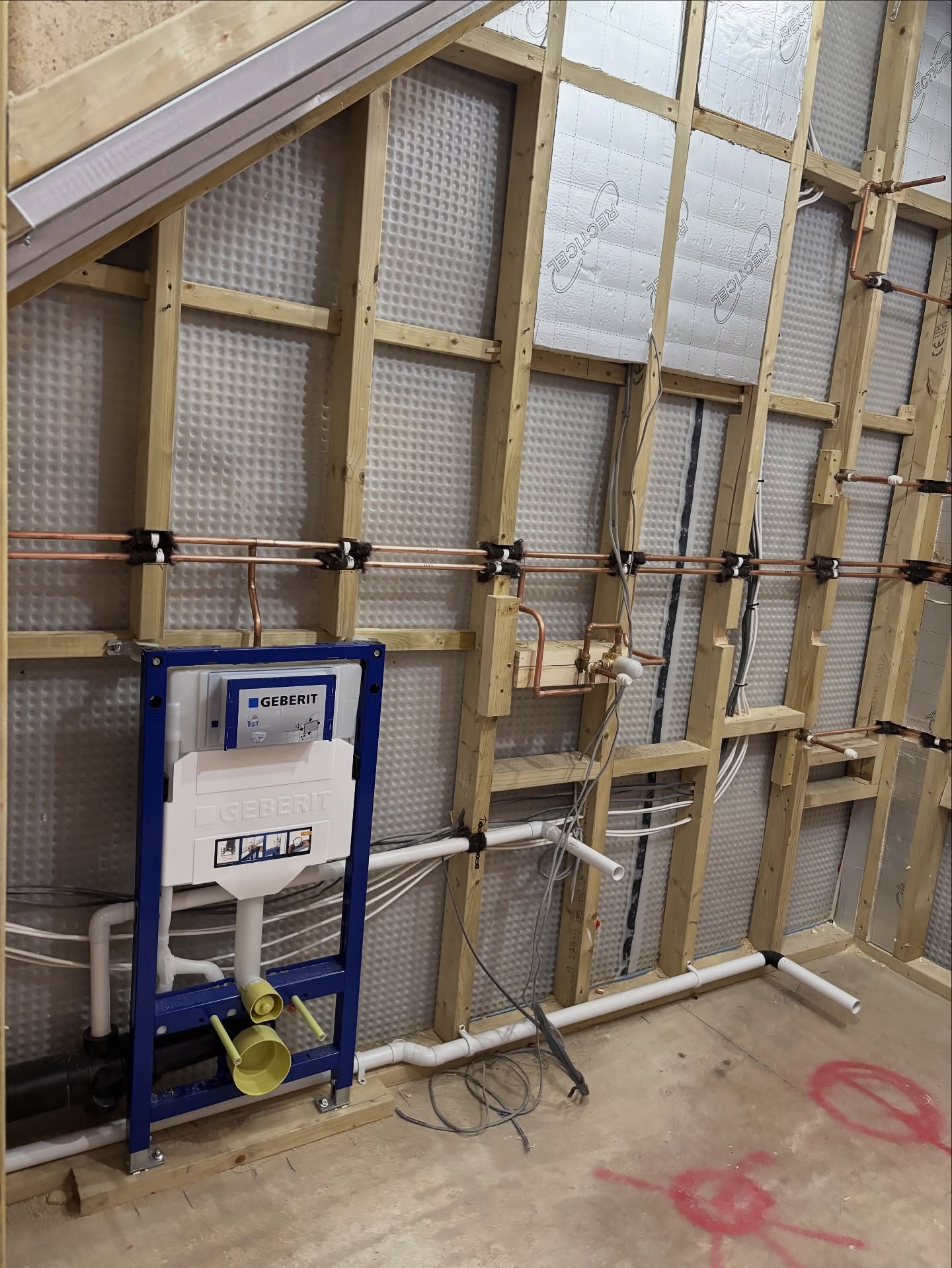 Basement bathroom first fix in Beaconsfield